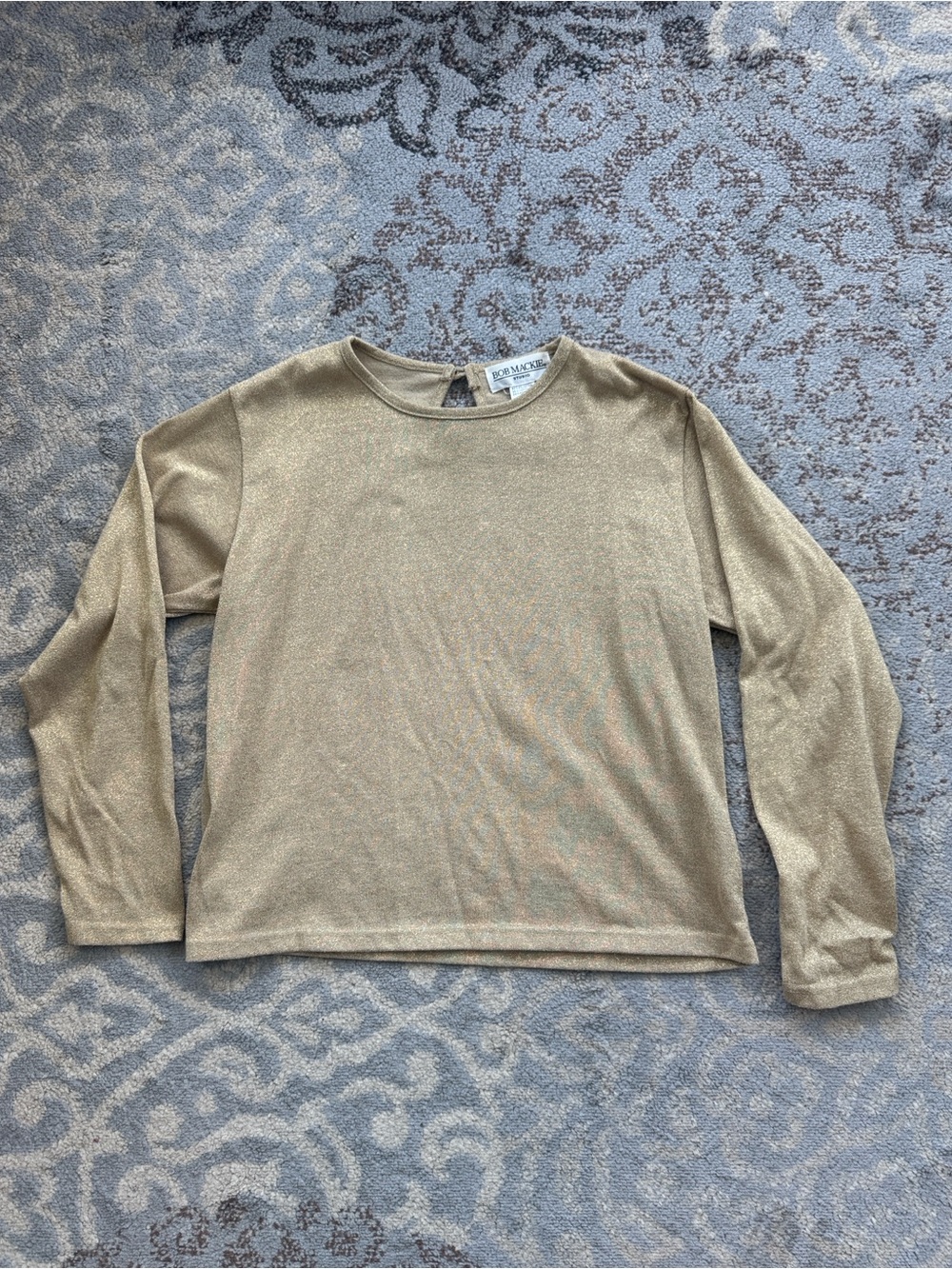 Bob Mackie Mettalic Shimmer Long Sleeve Keyhole Top Gold XL